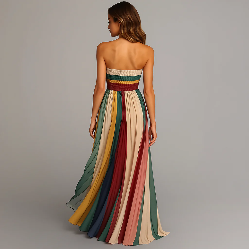 Robe longue femme bustier plissée – Robe maxi élégante sans bretelles pour soirée et mariage - Image 4