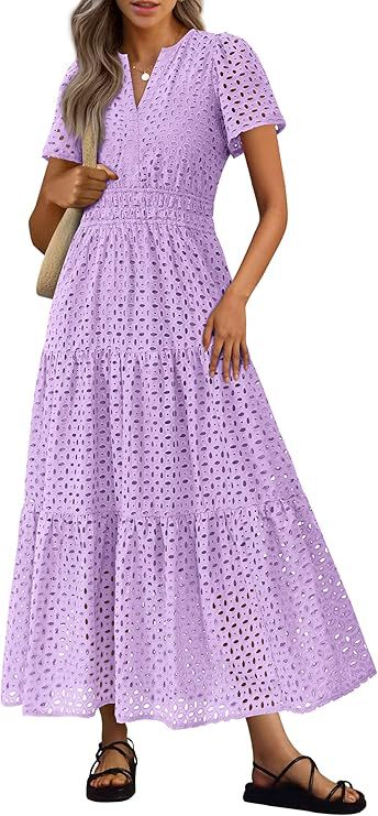 Robe Longue Fluide de Vacances à la Plage pour Femme – Style Col en V à Manches Courtes Eyelet - Image 19