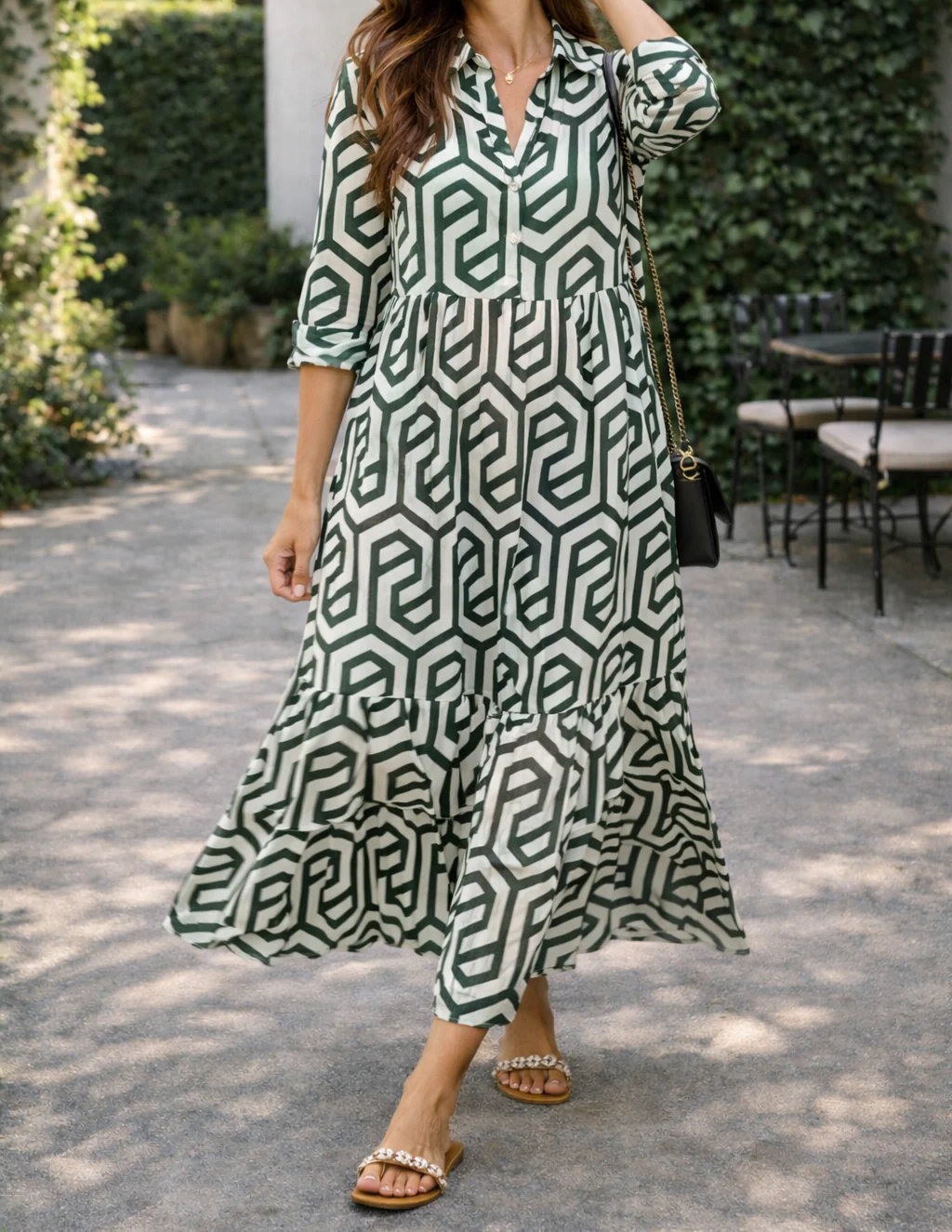 Robe longue géométrique à manches longues pour femme – Style fluide, élégant et décontracté - Image 6