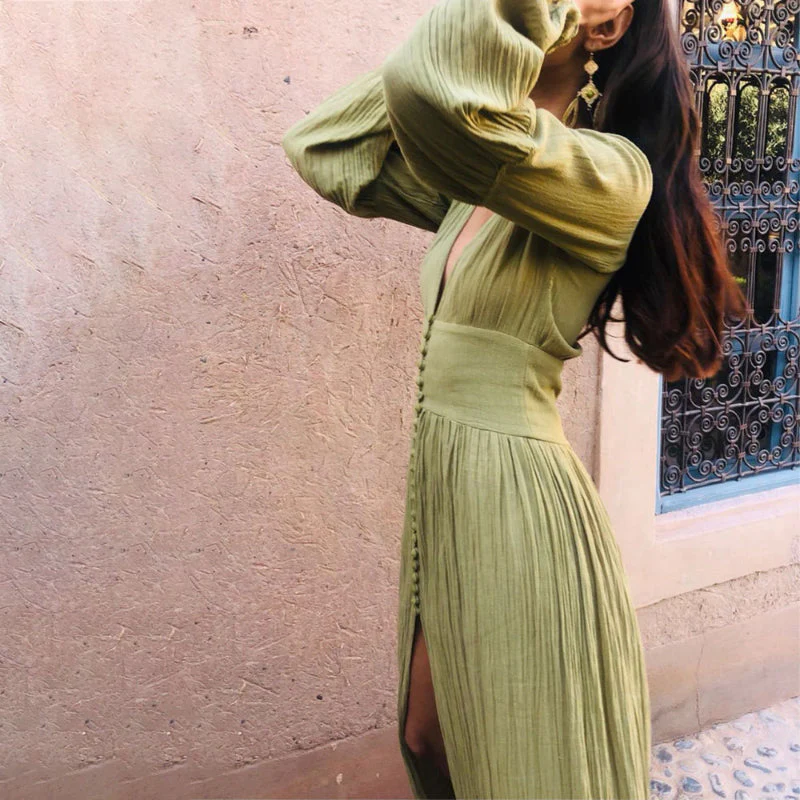 Robe longue maxi bohème à col en V pour femme – Style plage fluide et décontracté - Image 3