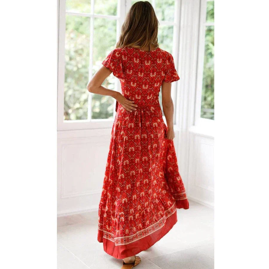 Robe longue portefeuille bohème pour femme – Fente latérale, fluide, style estival féminin - Image 2