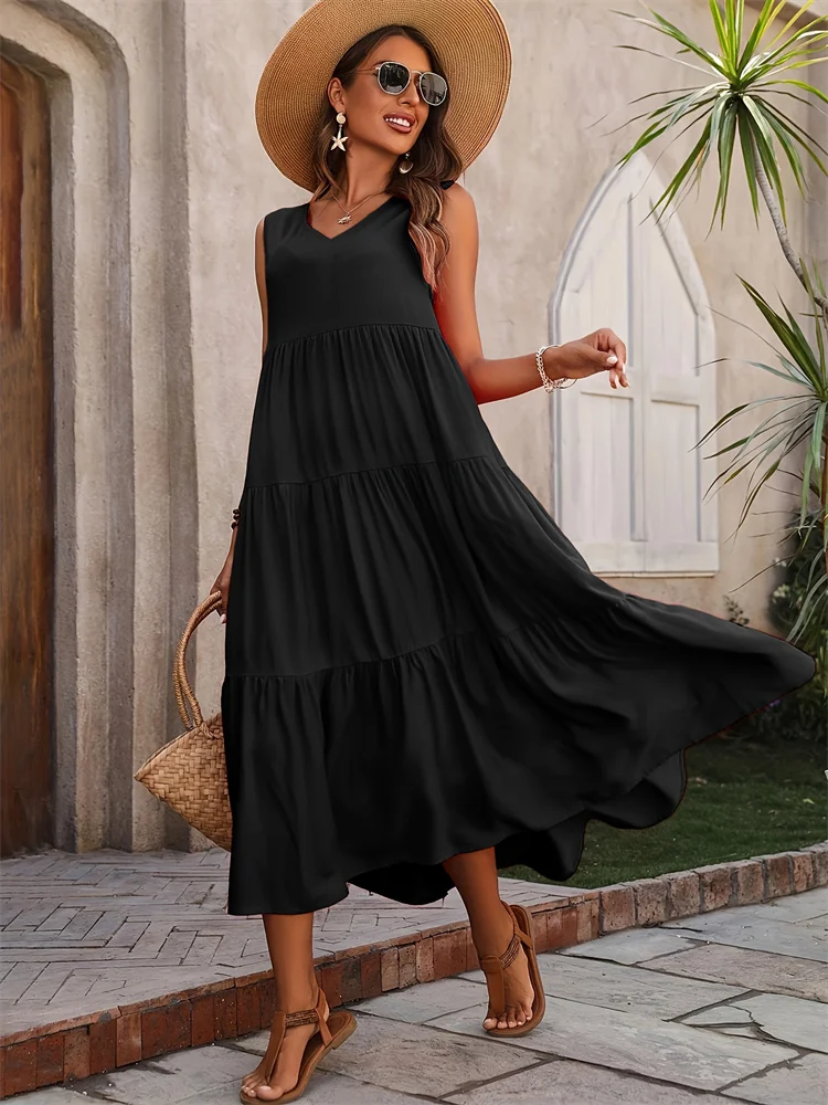 Robe longue sans manches à volants pour femme – Style décontracté d'été, fluide et léger - Image 10