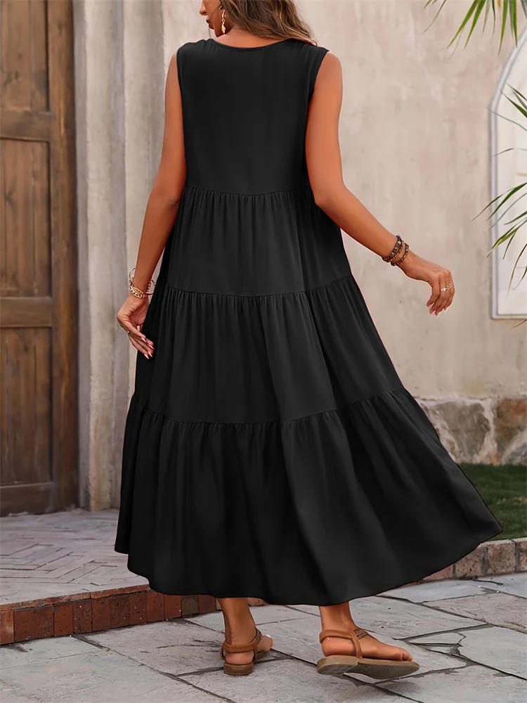 Robe longue sans manches à volants pour femme – Style décontracté d'été, fluide et léger - Image 11