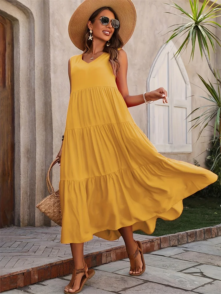 Robe longue sans manches à volants pour femme – Style décontracté d'été, fluide et léger - Image 13