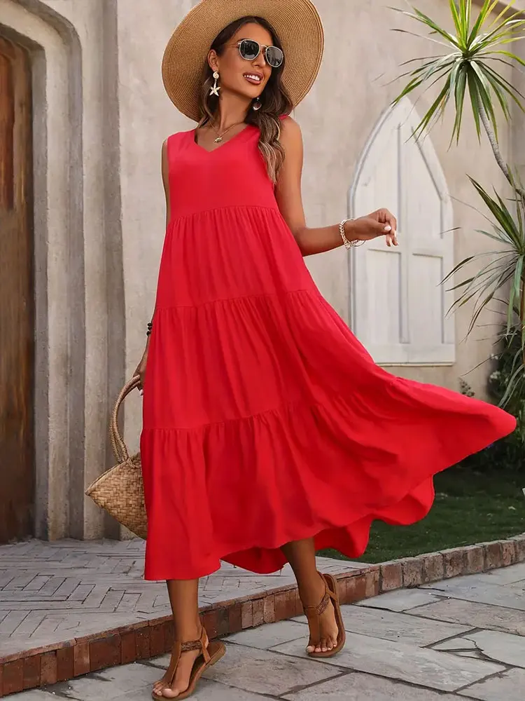 Robe longue sans manches à volants pour femme – Style décontracté d'été, fluide et léger - Image 14