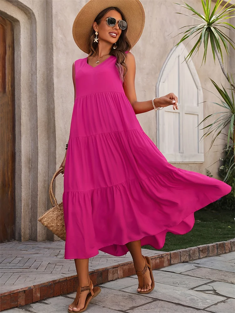 Robe longue sans manches à volants pour femme – Style décontracté d'été, fluide et léger - Image 15