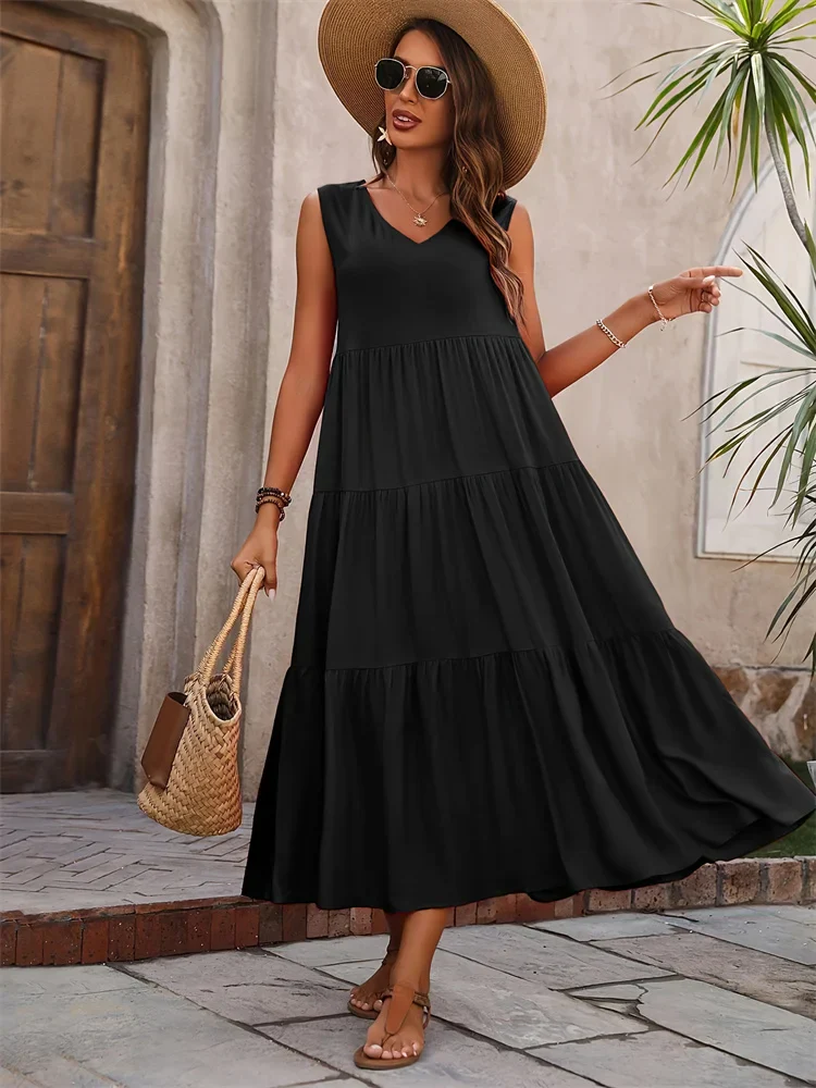 Robe longue sans manches à volants pour femme – Style décontracté d'été, fluide et léger - Image 16