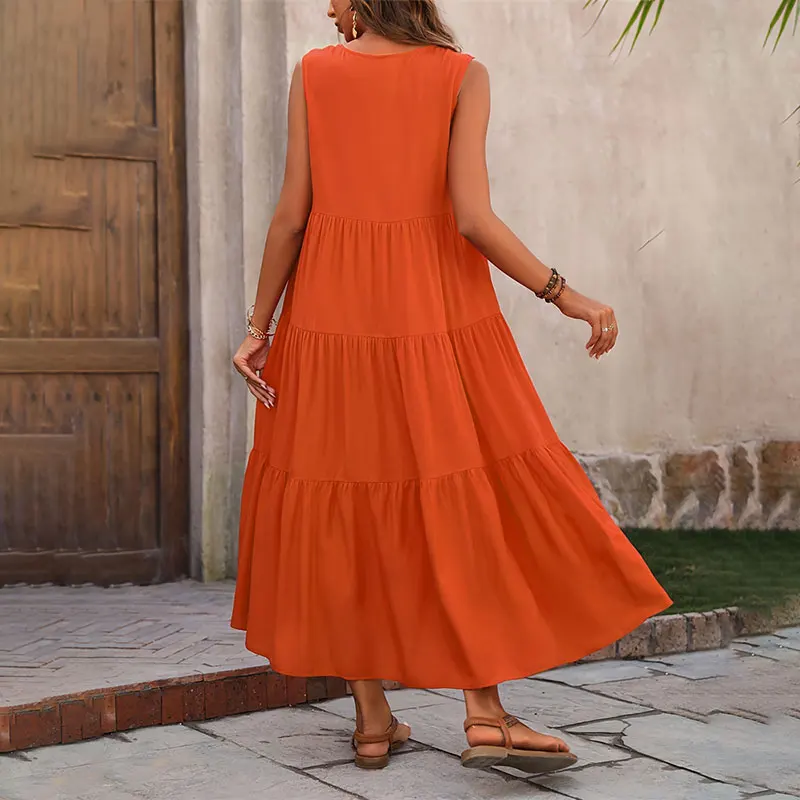Robe longue sans manches à volants pour femme – Style décontracté d'été, fluide et léger - Image 7