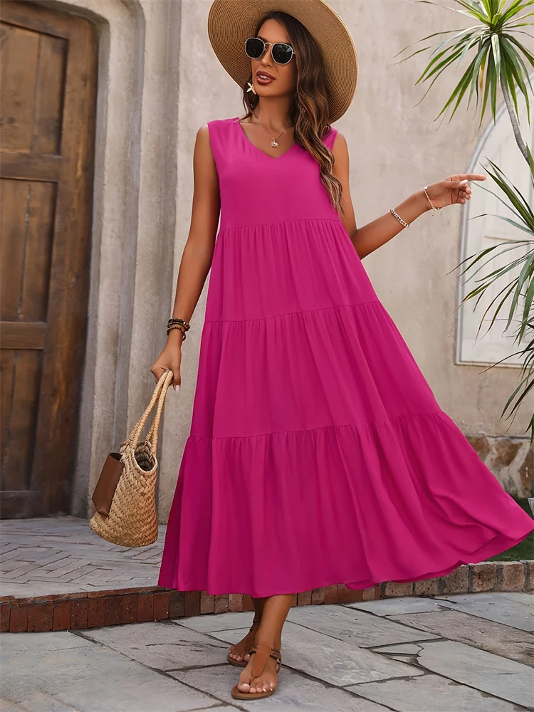 Robe longue sans manches à volants pour femme – Style décontracté d'été, fluide et léger - Image 8
