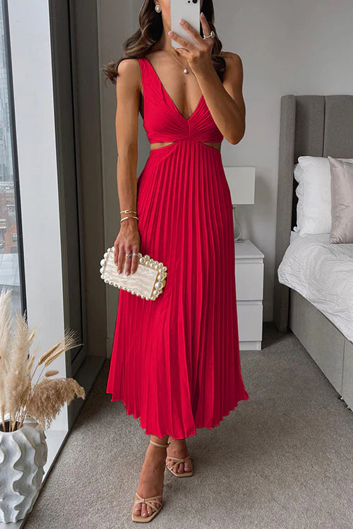 Robe Longue Satinée Femme Décolleté en V Plissé – Élégance Structurée - Image 4