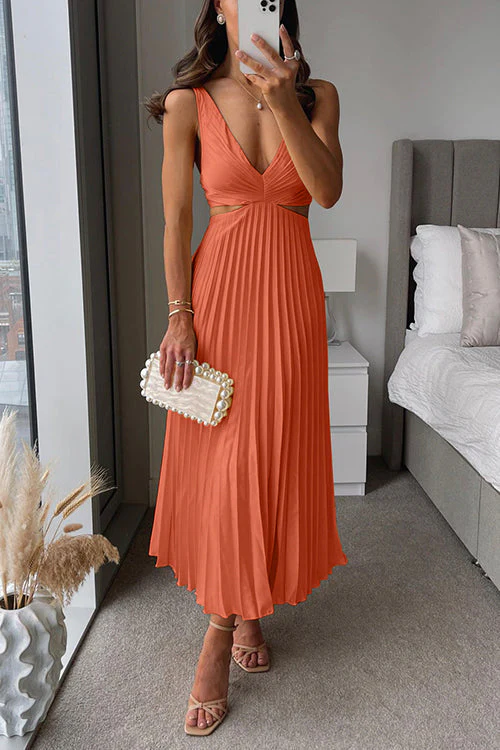 Robe Longue Satinée Femme Décolleté en V Plissé – Élégance Structurée - Image 5