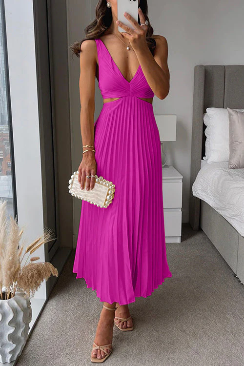 Robe Longue Satinée Femme Décolleté en V Plissé – Élégance Structurée - Image 7