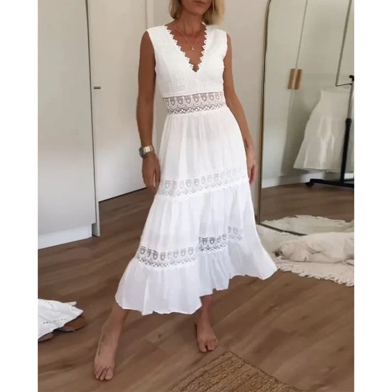 Robe longue Stella en dentelle blanche bohème chic - Image 12