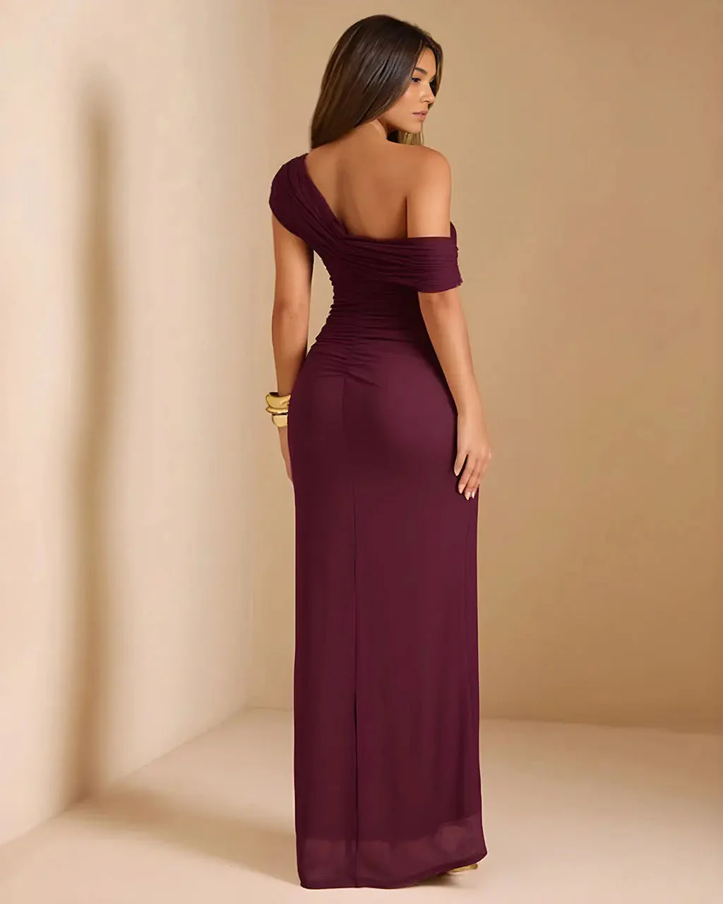 Robe maxi asymetrique femme froncee - Chic et habillee - Image 2