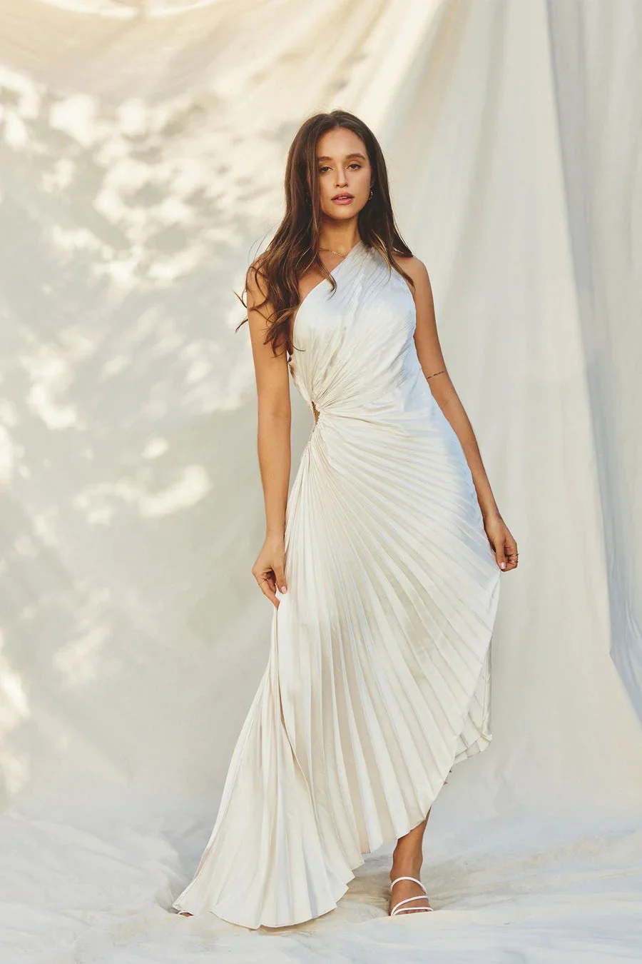 Robe maxi asymetrique femme plissee - Elegante et fluide