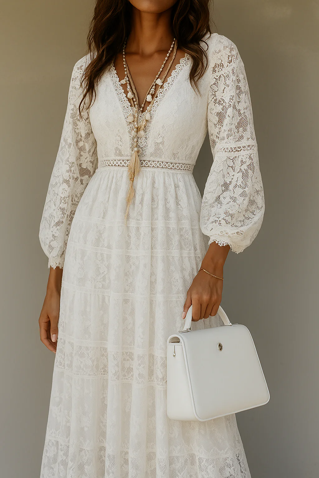 Robe Maxi Blanche à Fleurs Boho pour Femme – Style Élégant à Col V