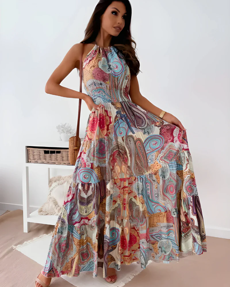 Robe Maxi Bohème Élégante Femme – Style Fluide Sans Manches à Dos Nu - Image 5