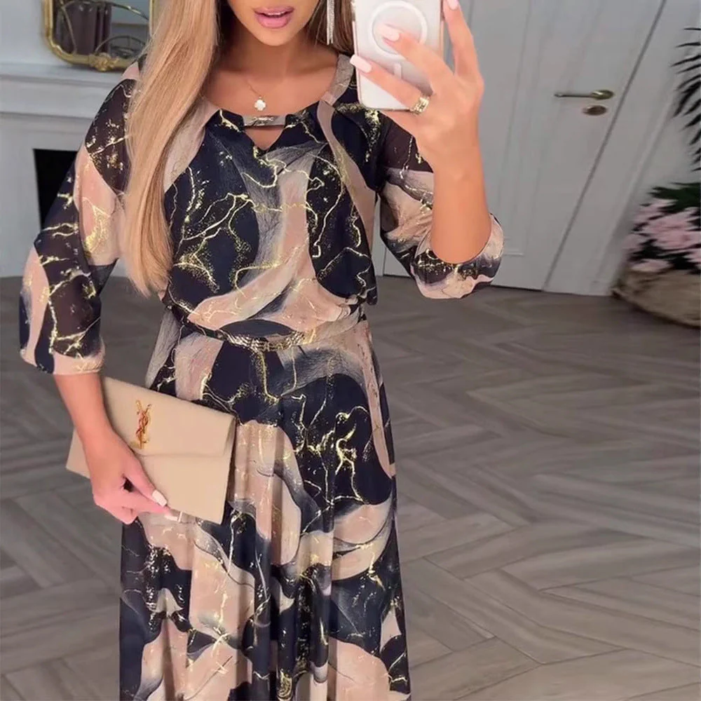 Robe maxi bohème fleurie femme à manches trois-quarts – Fluide et élégante - Image 2