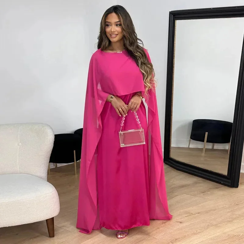 Robe Maxi Cape Invitée de Mariage Femme – Robe de Soirée Élégante en Satin Uni - Image 2