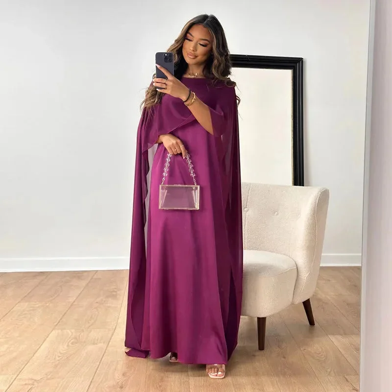 Robe Maxi Cape Invitée de Mariage Femme – Robe de Soirée Élégante en Satin Uni - Image 4