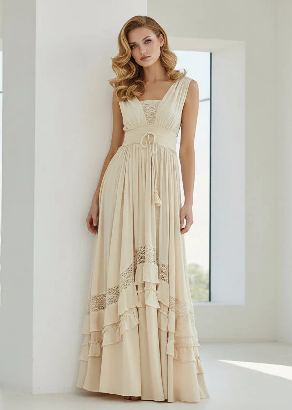 Robe Maxi Crème Élégante Femme – Fluide Sans Manches avec Dos Nu - Image 3