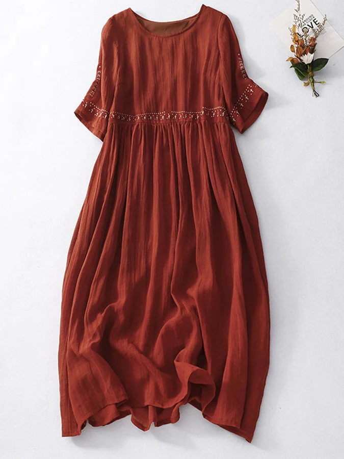 Robe Maxi Décontractée en Lin Blanc Brodé Pour Femmes – Été, Tenue de Plage - Image 5