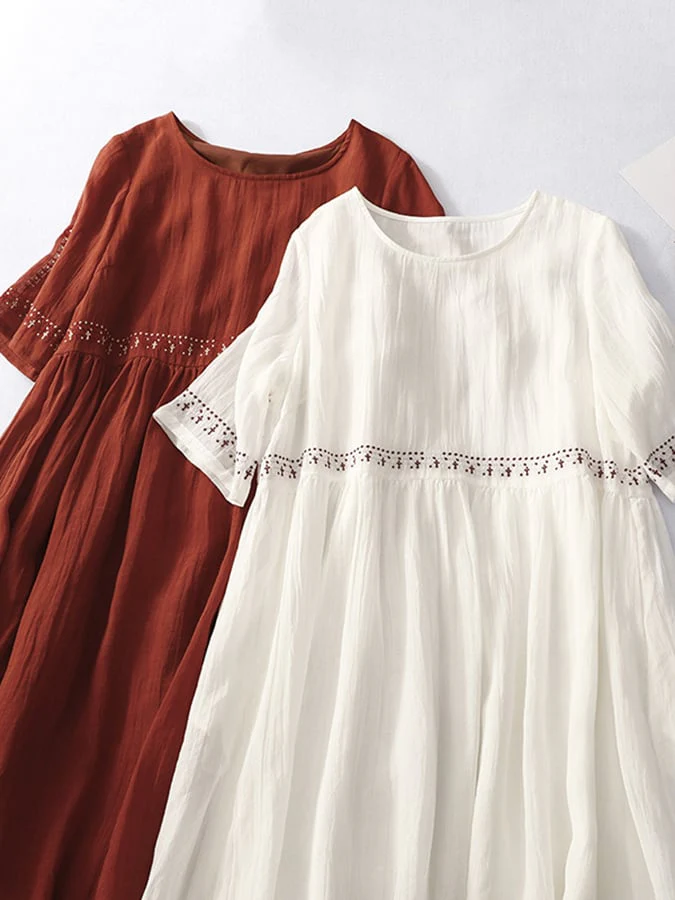 Robe Maxi Décontractée en Lin Blanc Brodé Pour Femmes – Été, Tenue de Plage - Image 7