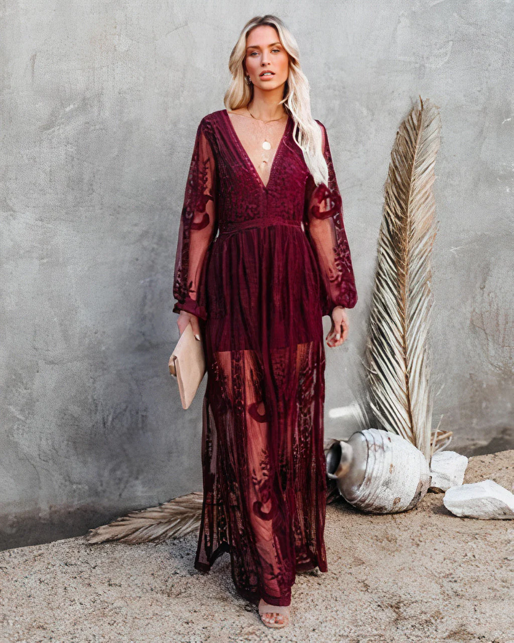 Robe maxi dentelle femme a manches longues - Raffinee et elegante - Image 3