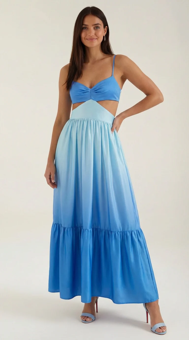 Robe Maxi Élégante Femme – Dos Nu Avec Découpe Col Cami