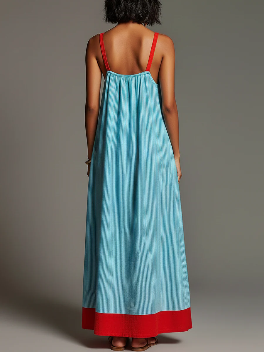 Robe maxi femme a bretelles fines rayee avec poches - Fluide et estivale - Image 2