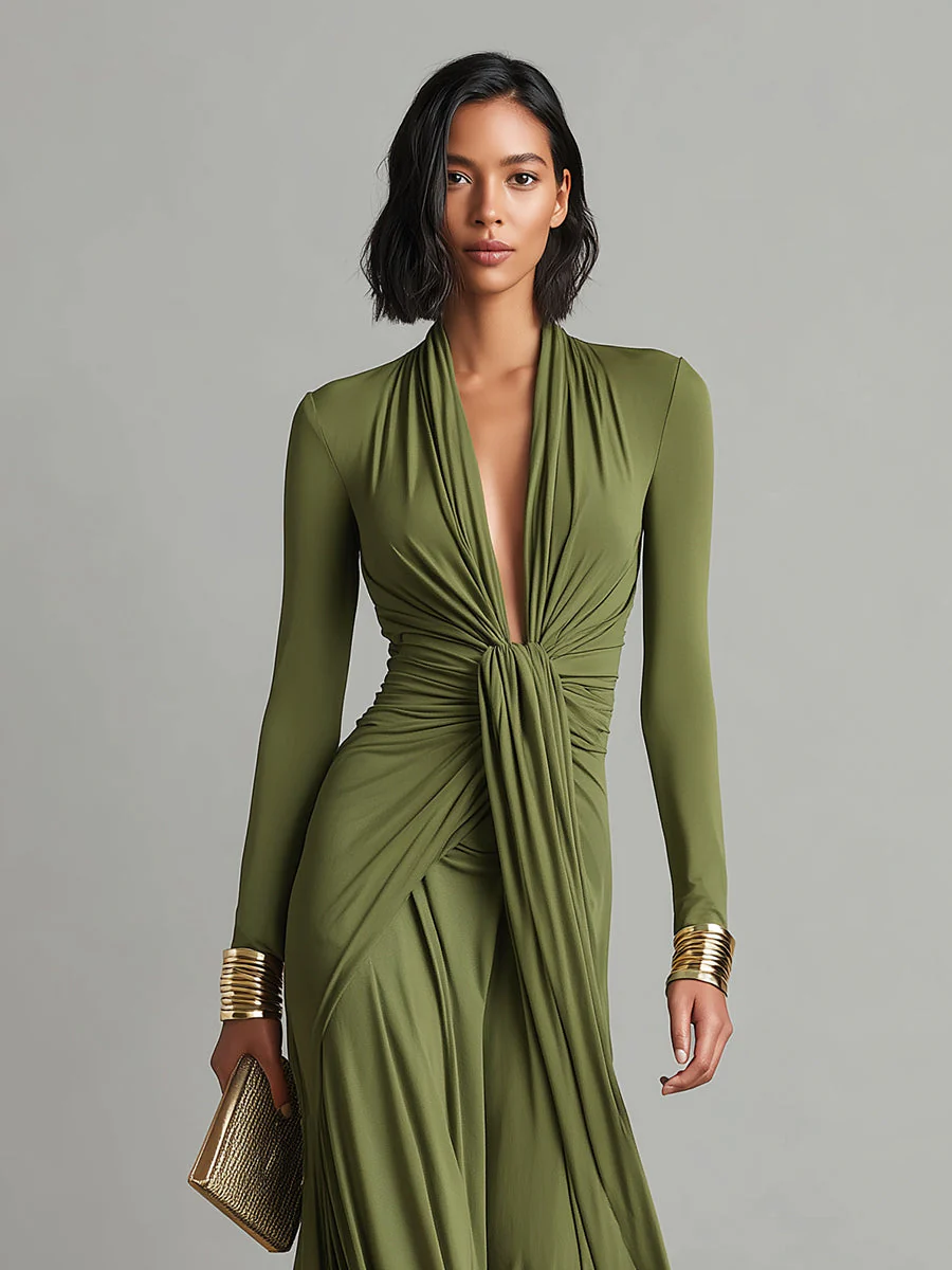 Robe maxi femme a col V profond - Elegante et fluide - Image 2