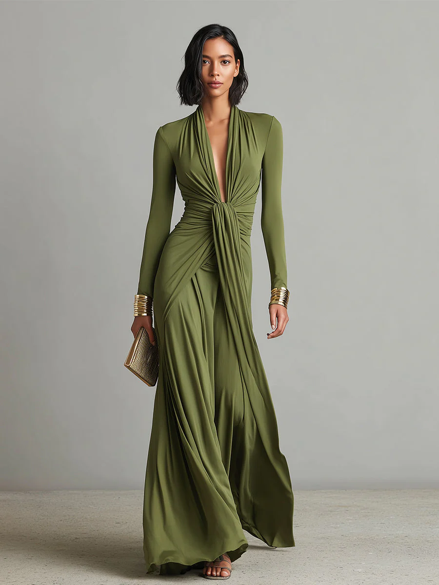 Robe maxi femme a col V profond - Elegante et fluide - Image 4