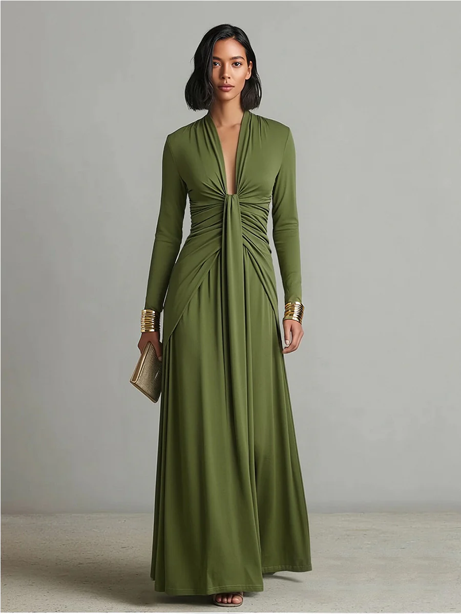 Robe maxi femme a col V profond - Elegante et fluide - Image 5