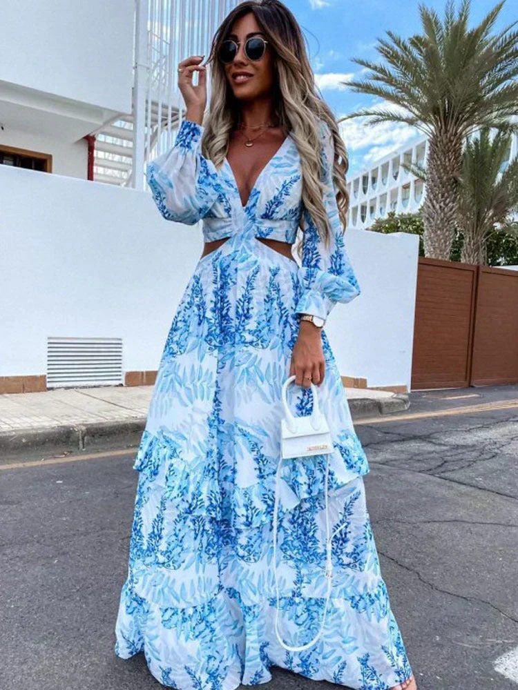Robe maxi femme a manches longues et decoupes - Audacieuse et elegante