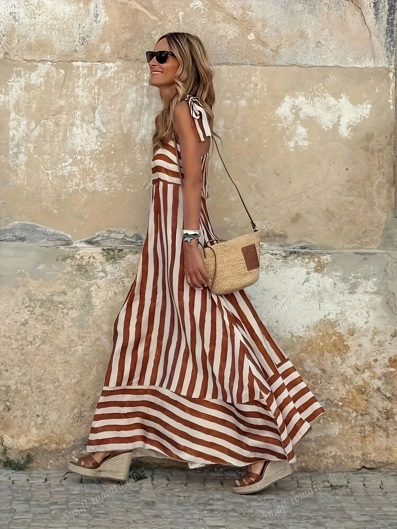 Robe maxi femme a rayures et fines bretelles - Fluide et estivale - Image 2
