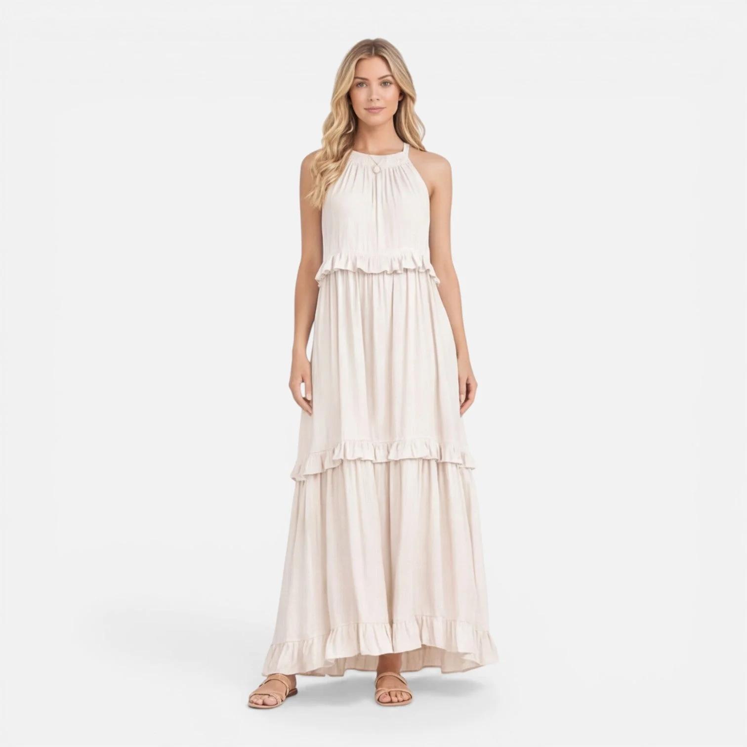 Robe Maxi Femme à Volants – Style Léger Sans Manches Été