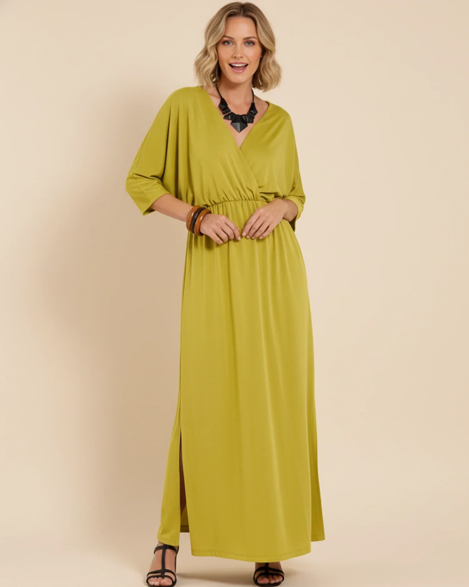 Robe Maxi Femme Col V – Poches et Fente Latérale Style Décontracté Été - Image 10