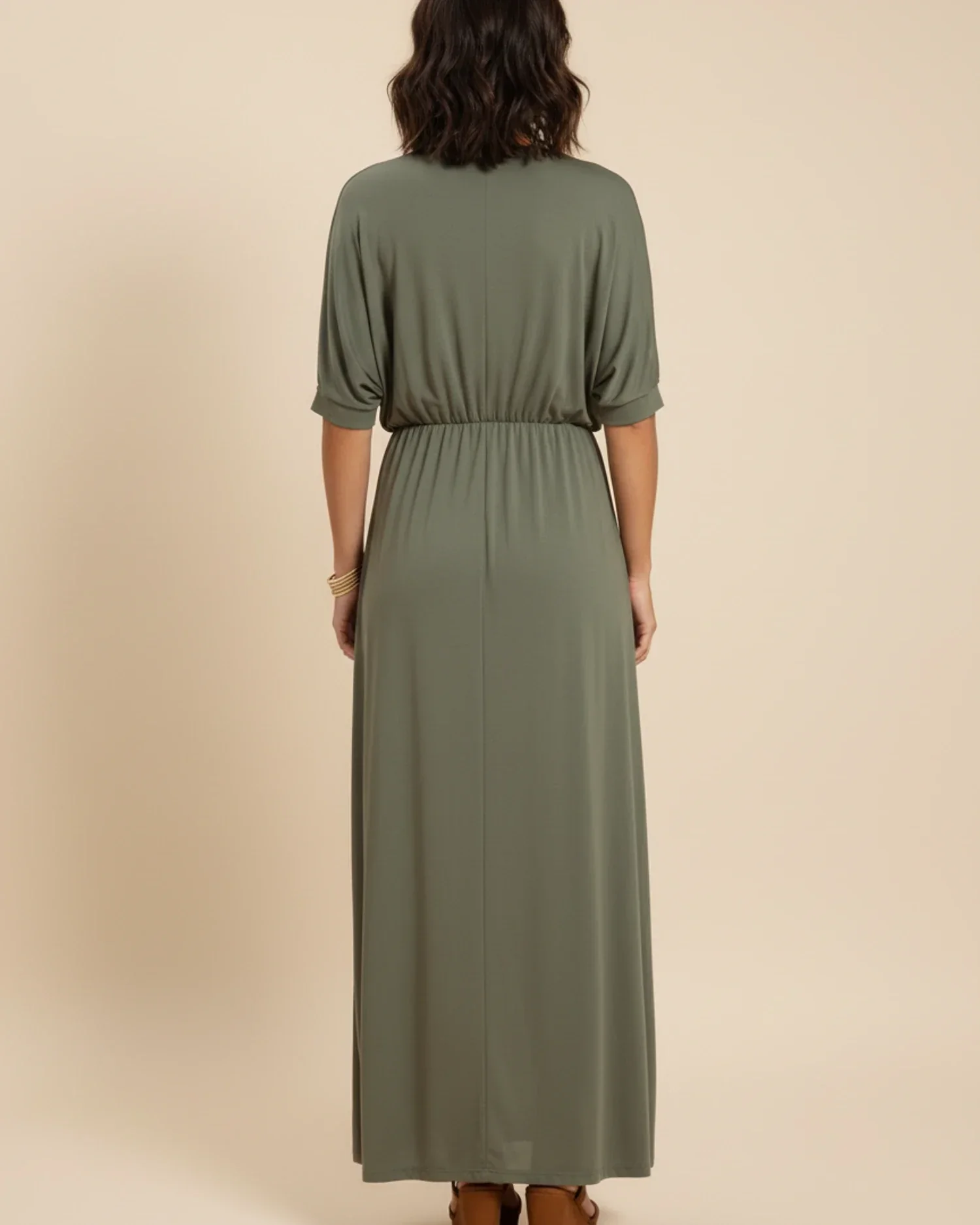 Robe Maxi Femme Col V – Poches et Fente Latérale Style Décontracté Été - Image 3