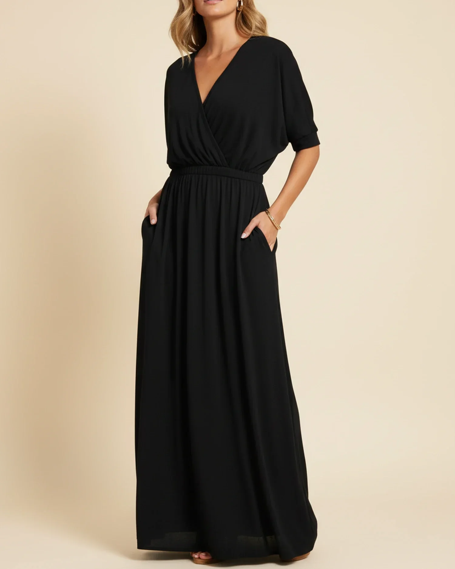 Robe Maxi Femme Col V – Poches et Fente Latérale Style Décontracté Été - Image 6