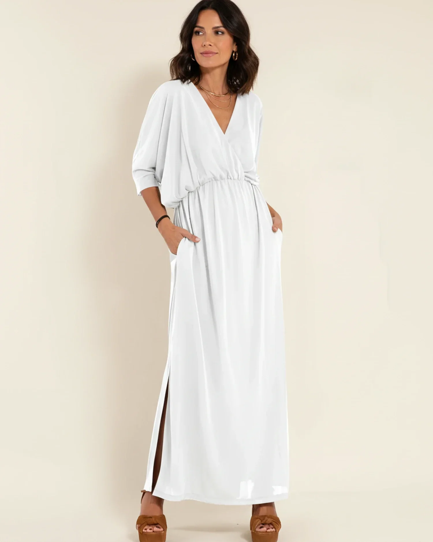 Robe Maxi Femme Col V – Poches et Fente Latérale Style Décontracté Été - Image 7