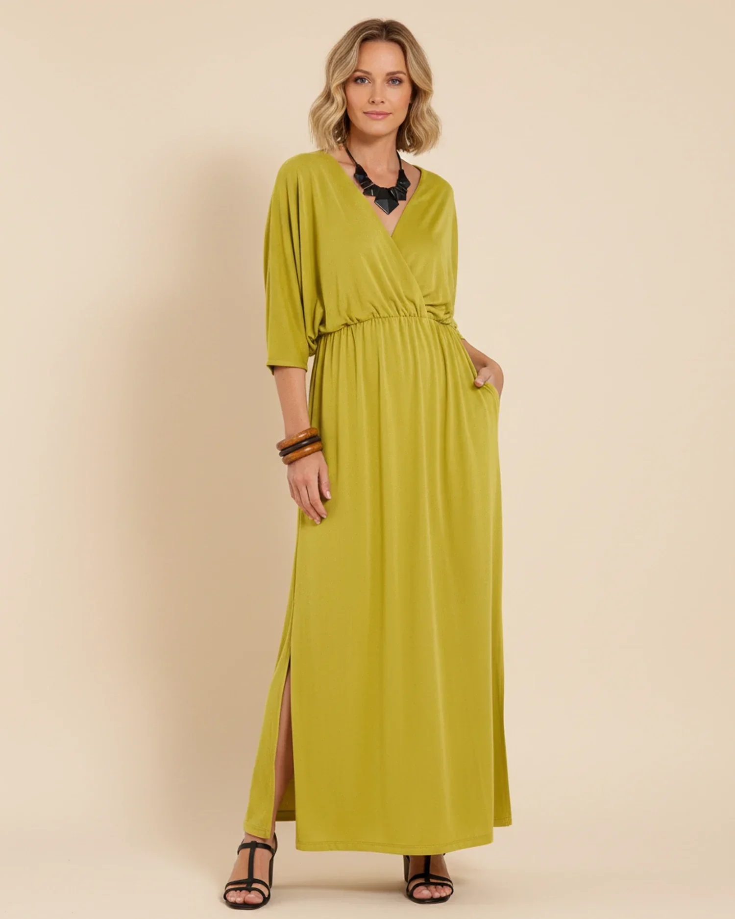Robe Maxi Femme Col V – Poches et Fente Latérale Style Décontracté Été - Image 9