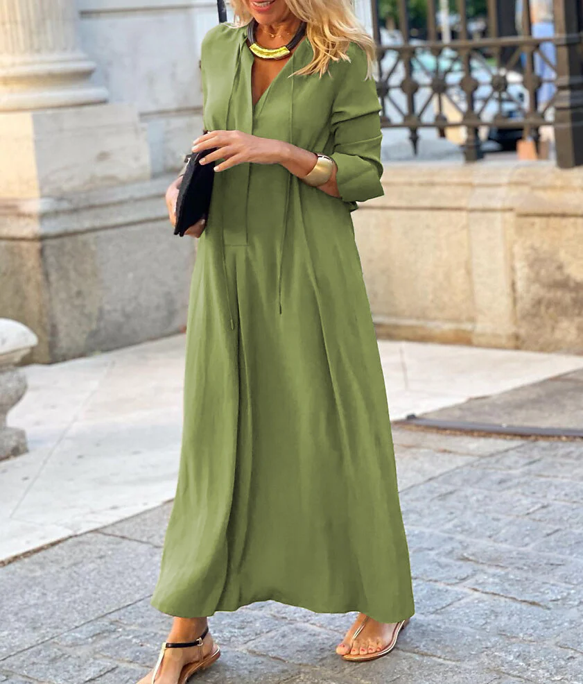 Robe Maxi Femme Coupe Décontractée à Col V – Style Élégant à Manches Longues - Image 7