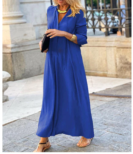 Robe Maxi Femme Coupe Décontractée à Col V – Style Élégant à Manches Longues - Image 8