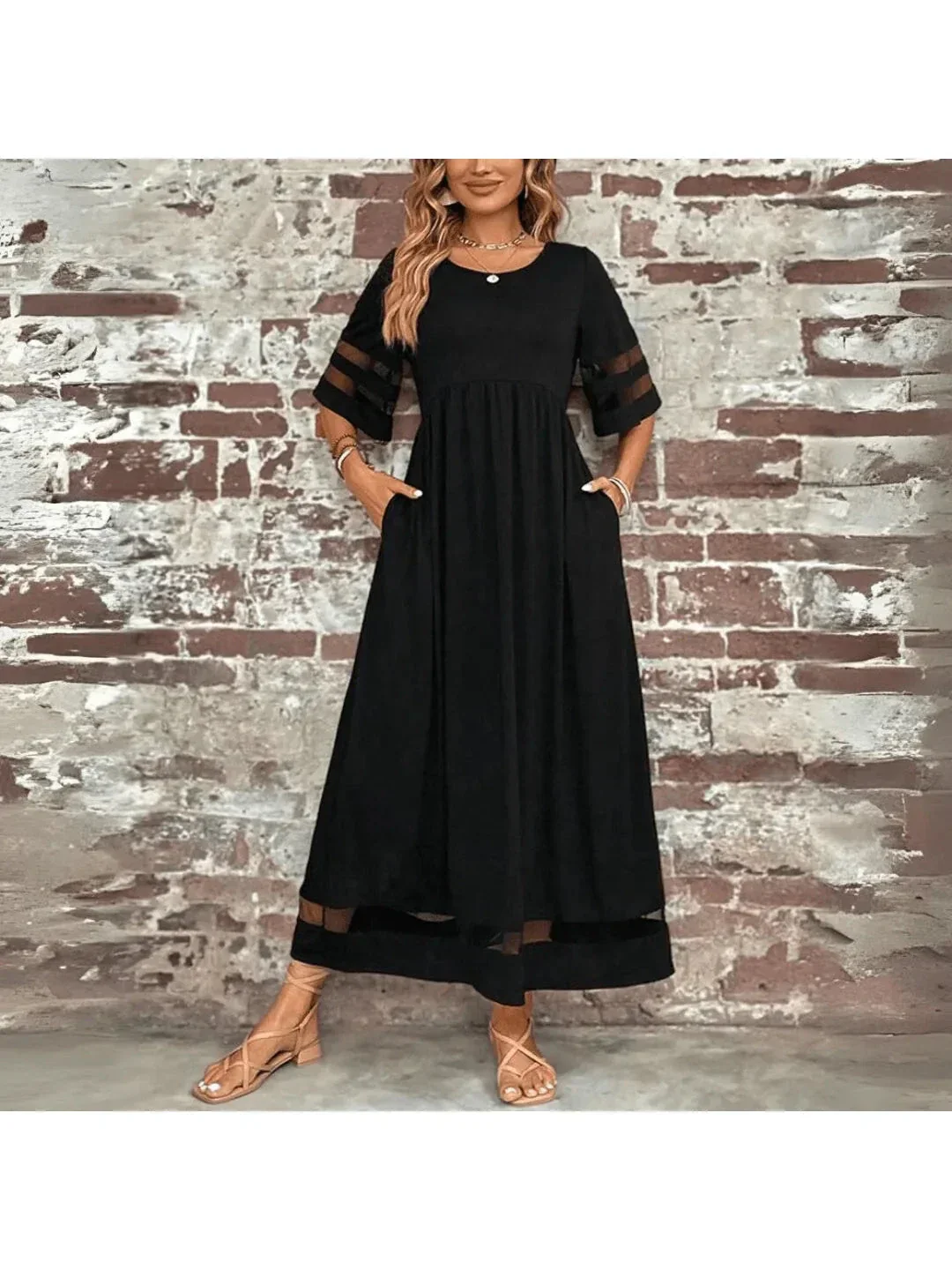 Robe Maxi Femme Élégante en Coton – Silhouette Évasée avec Poches - Image 2