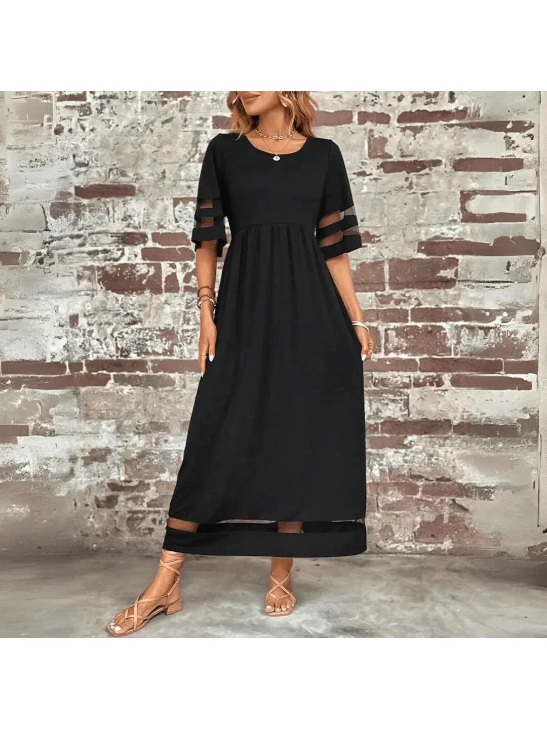 Robe Maxi Femme Élégante en Coton – Silhouette Évasée avec Poches - Image 3