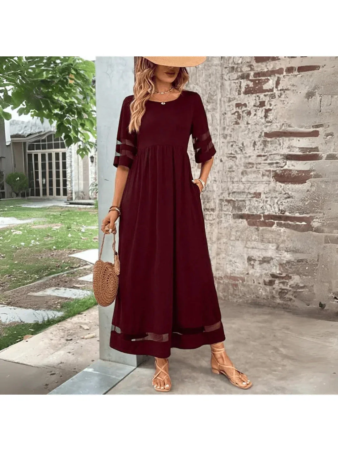 Robe Maxi Femme Élégante en Coton – Silhouette Évasée avec Poches - Image 5