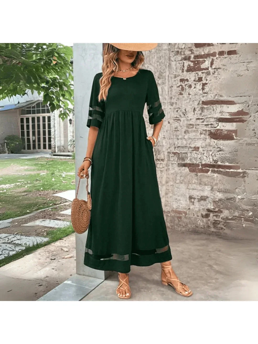 Robe Maxi Femme Élégante en Coton – Silhouette Évasée avec Poches - Image 6