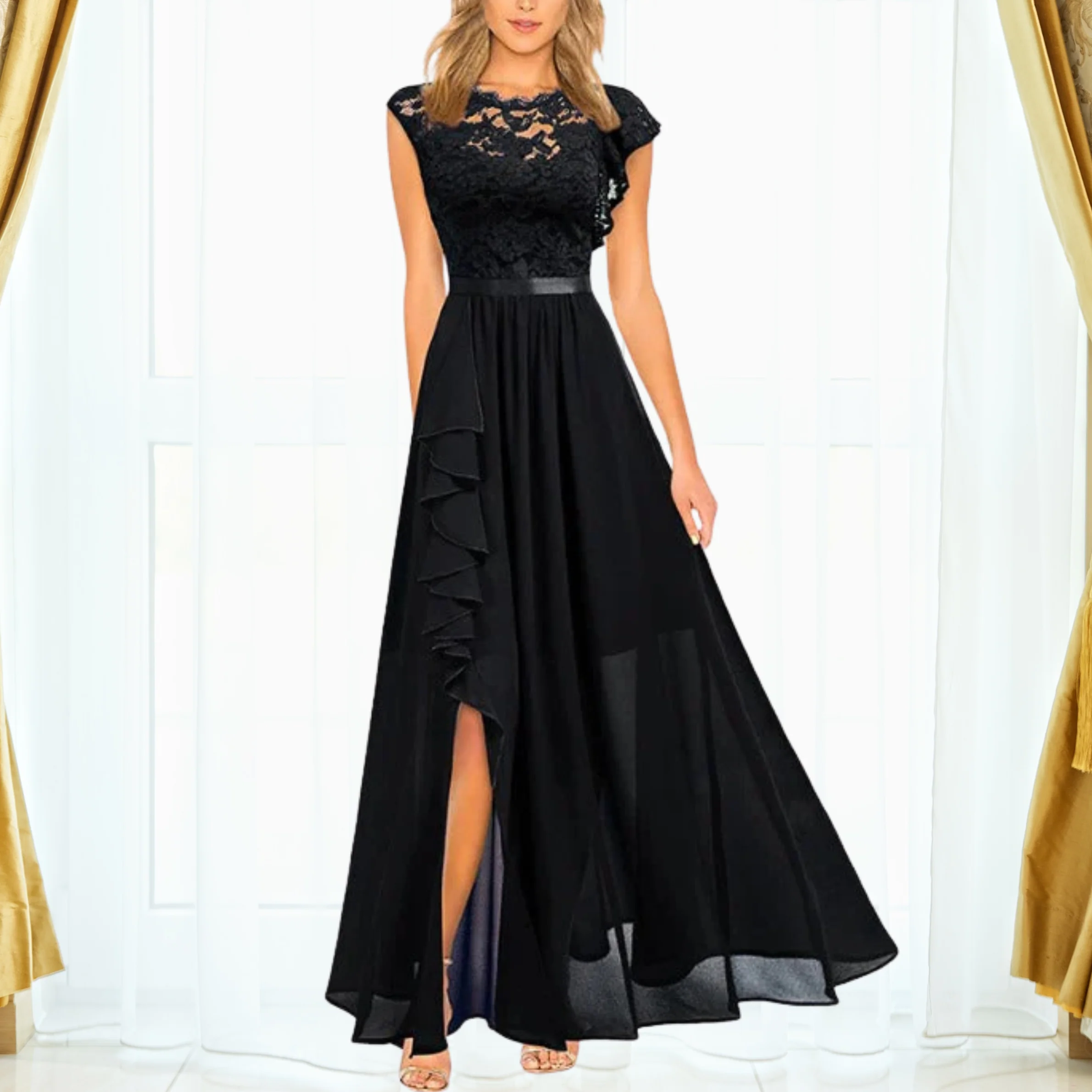 Robe maxi femme en dentelle et chiffon – Élégante et habillée - Image 2