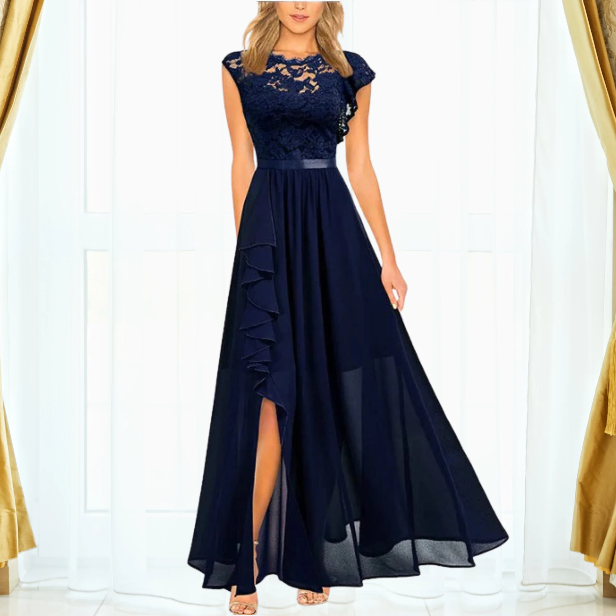 Robe maxi femme en dentelle et chiffon – Élégante et habillée - Image 3
