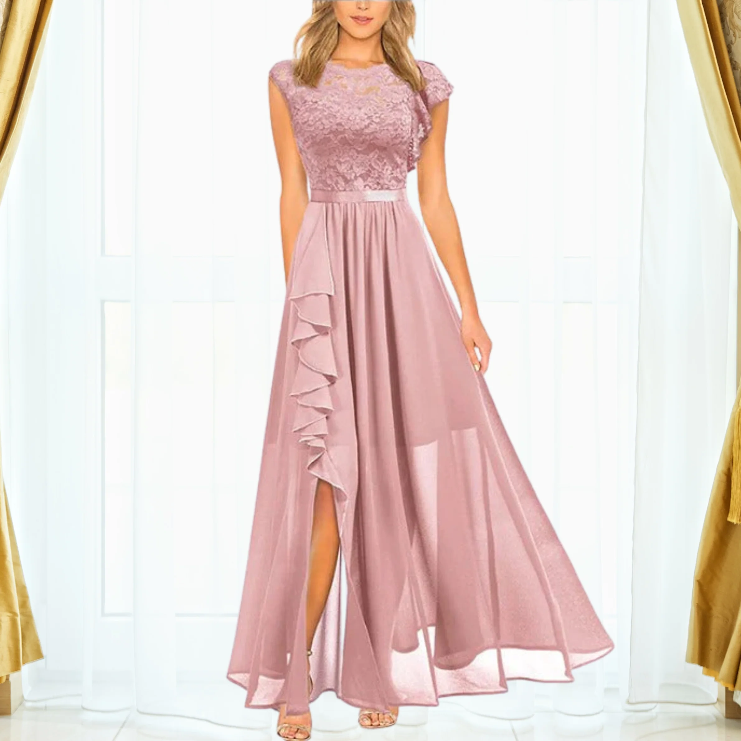 Robe maxi femme en dentelle et chiffon – Élégante et habillée - Image 4